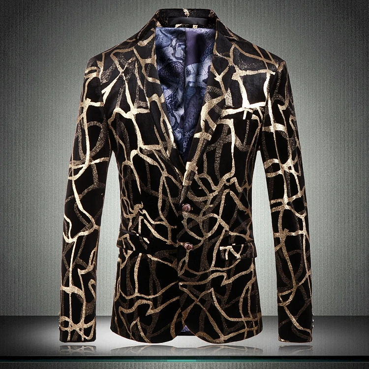 

MIXCUBIC 2019 Autumn England style unique gold pattern printed suit men casual Slim gold printed velveteen suit for men 48-60