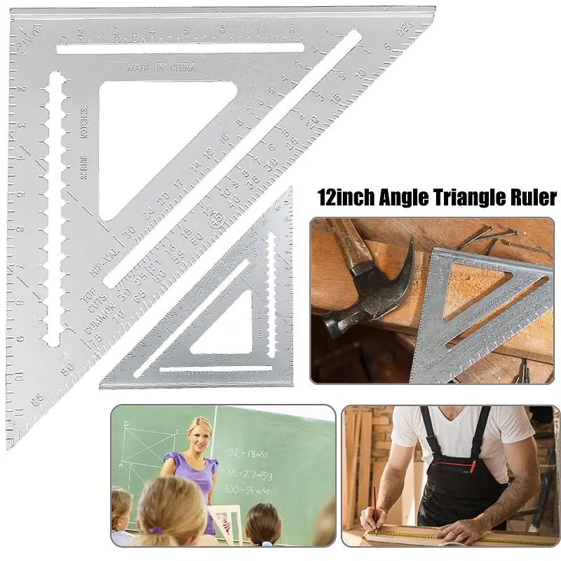 12inch Aluminum Alloy Right Angle Triangle Ruler Protractor Framing Woodworking Speed Square Angle