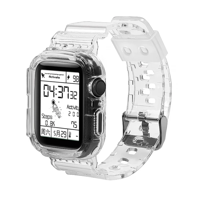 Clear Watch Band for Apple Watch 44mm 40mm 38mm 40mm, Transparent Sports Bands Case Replacement Strap for iWatch SE 6/5/4/3/2/1 Transparent