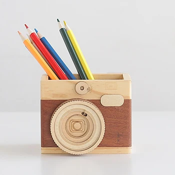 

Wooden Pen Holder Creative Wooden Camera Shape Decorative Desk Organizer Pencil Holder Fashion Storage Box Gifts School Supplies