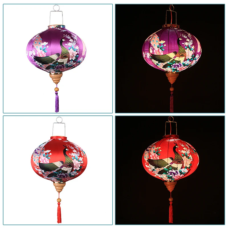 Description Picture 4 of itemRetro Silk Lanterns Vietnam Japan Chinese Traditional Lantern Chic Peacock Pattern Lantern For New Year Spring Festival Decor