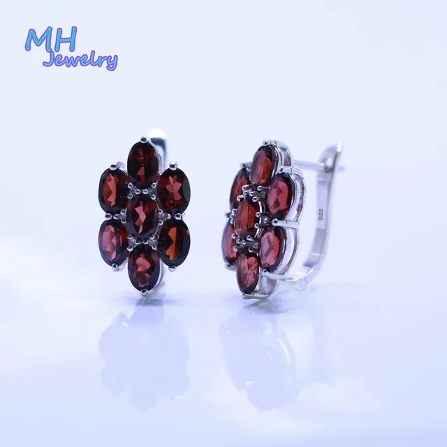 MH Natural Red Garnet Fashion Earring: A Sterling Silver Classic for Women