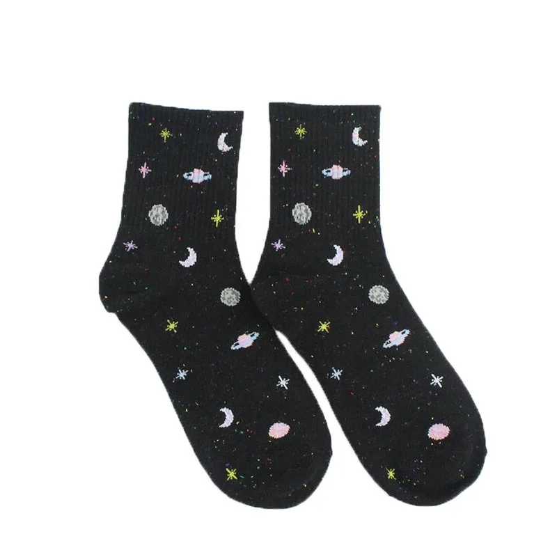 Короткие хлопковые носки для взрослых, носки для девочек, Космический космос, Астро, модные, розовые, Звездные, милые, Солнечная галактика - Цвет: Cosmic Black