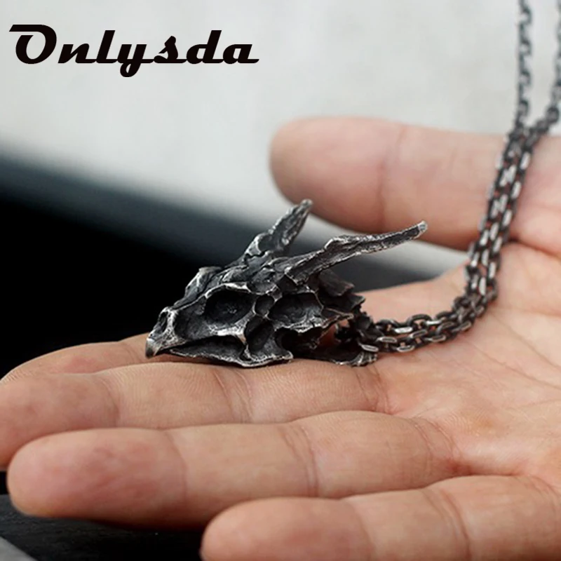 Charms steampunk pendentif Dragon Skull Pendant Necklace Men's Fashion Biker Rock Punk Jewelry Antique Retro Chain Gift OSDZ107 - Image 5