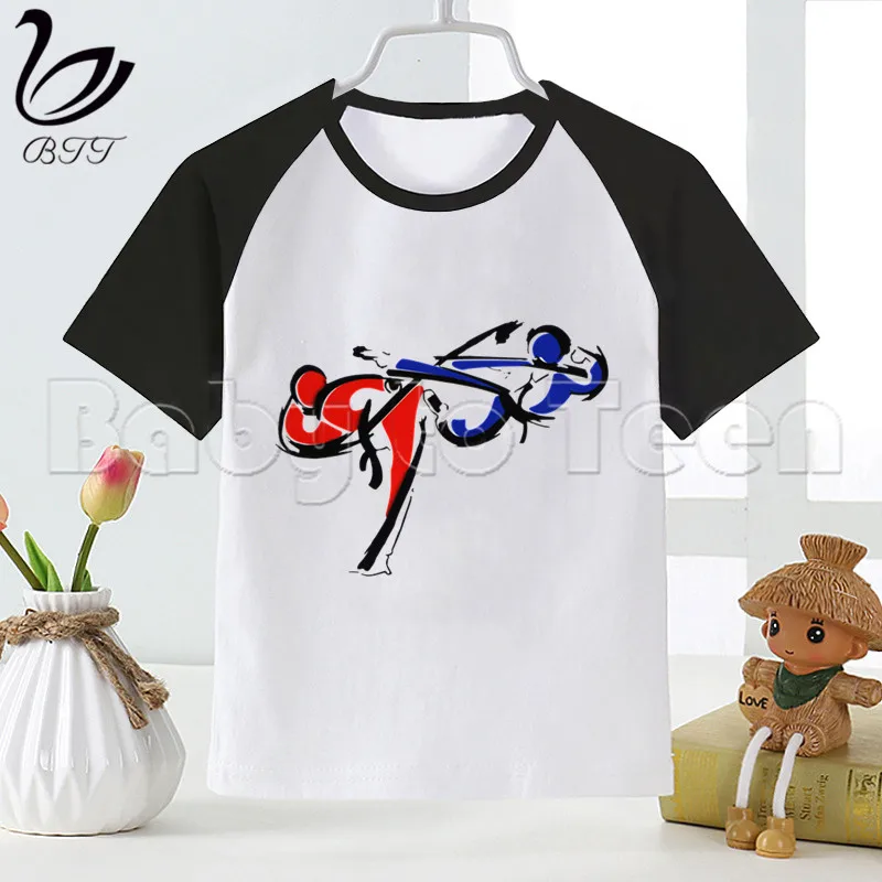 Корейская футболка с забавным принтом тхэквондо футболки для мальчиков Детская