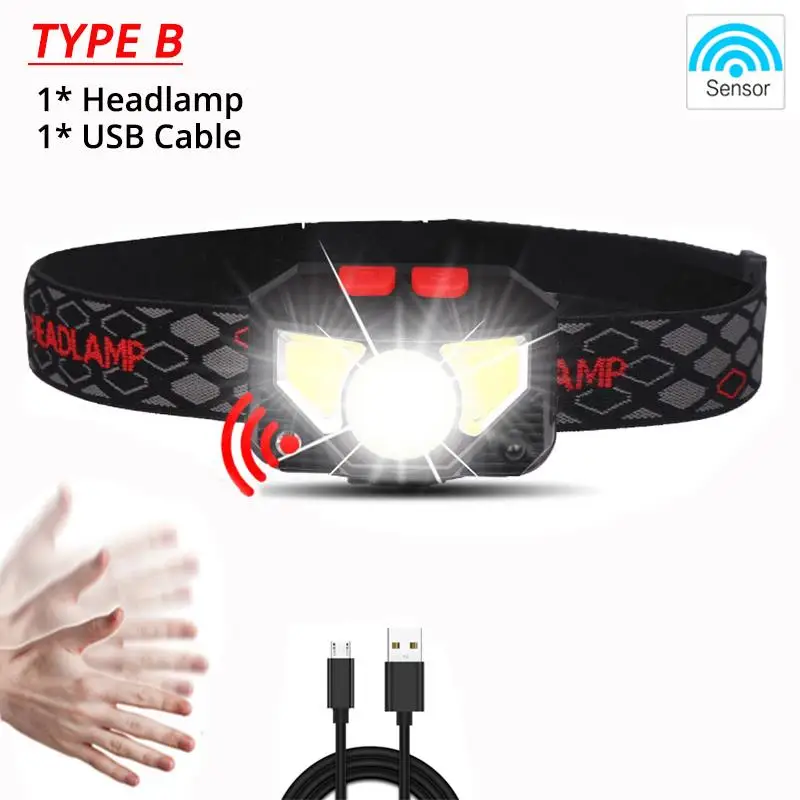 Мини индукционная фара датчик движения водонепроницаемый 8000lums Hands-free фонарь для фар встроенный аккумулятор Индуктивный с usb-кабелем - Испускаемый цвет: A