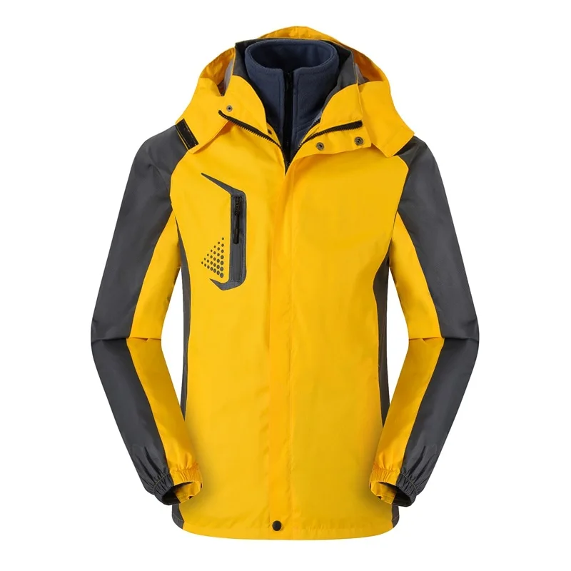 3 в 1 пара, зимняя водонепроницаемая ветровка, мужские походные куртки, флисовая куртка для кемпинга, охотничьи куртки - Цвет: Цвет: желтый