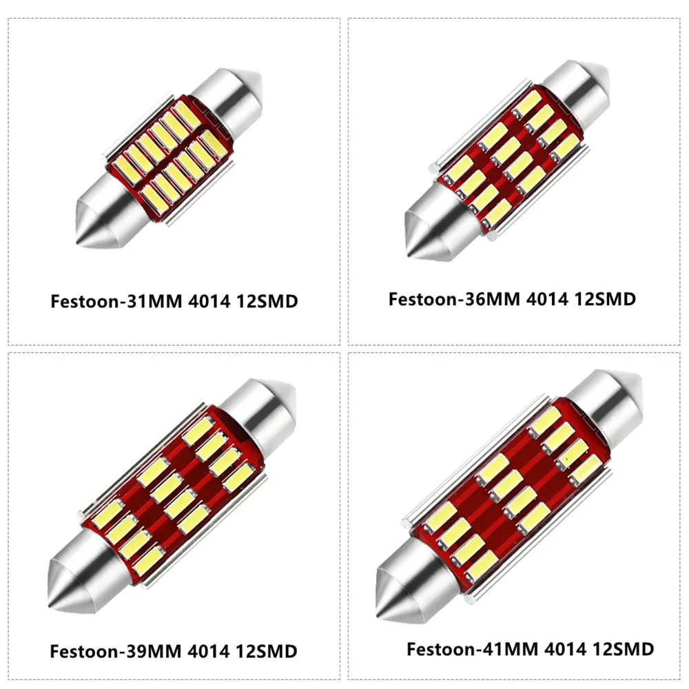 10 шт. светодиодный светильник Voiture 36 мм 39 41 купол lumiere 12SMD 4014 CANBUS De interieur c5w Ampoules Feux