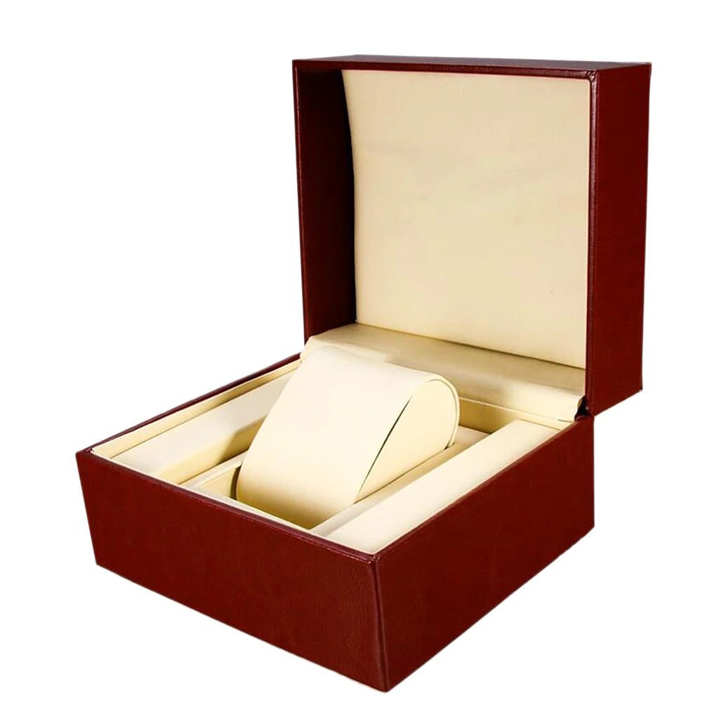 Wine Red PU Leather Single Slot Watch Bracelet Case Wristwatch Box Organizer 16 x 14 x 10cm