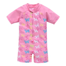 Honeyzone/слитный купальник для маленьких девочек с принтом бабочки; комплект с короткими рукавами; купальный костюм розового цвета; Детский костюм для девочек; одежда для купания