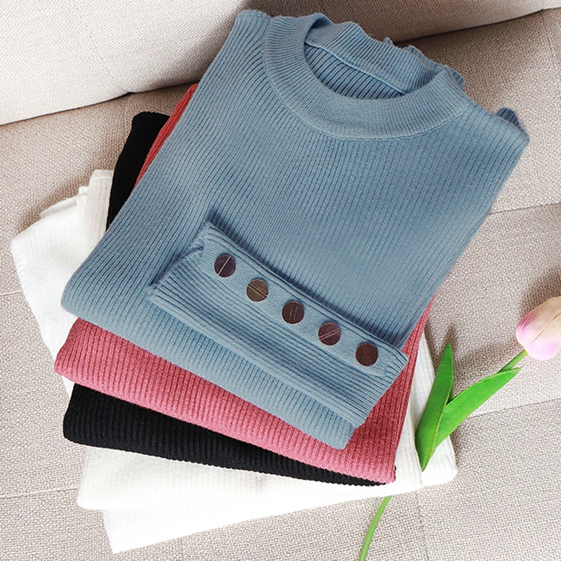 Женская Повседневная Базовая осенне-зимний плотный свитер пуловеры с кнопками