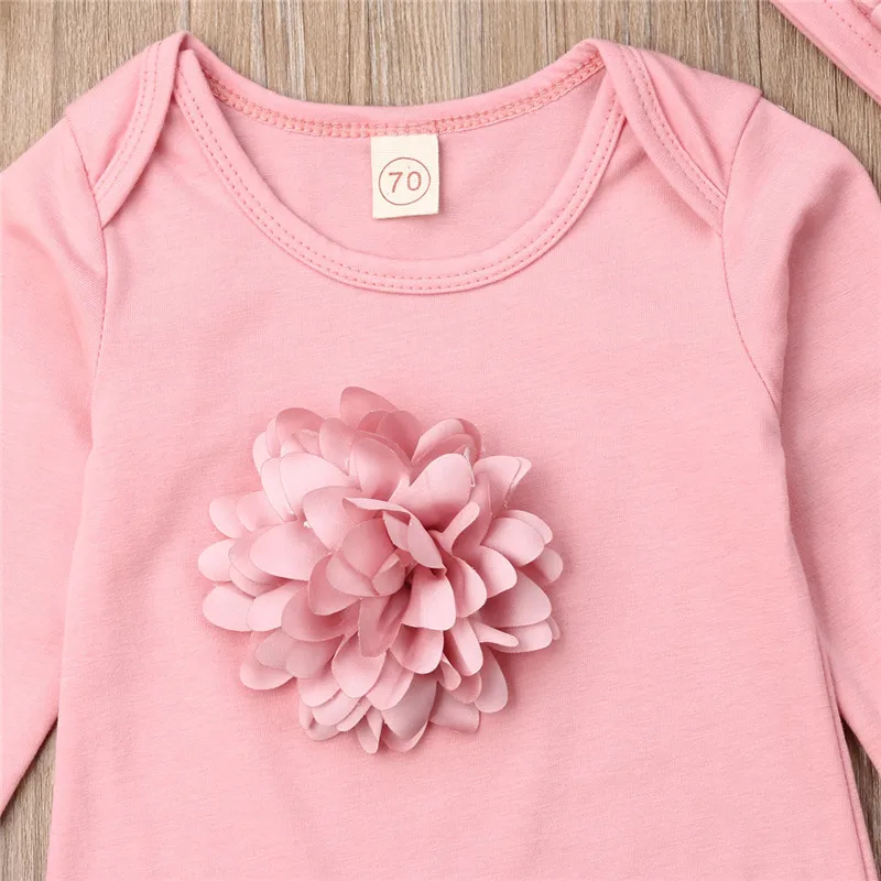 PUDCOCO/2 предмета; Одежда для новорожденных девочек; комбинезон с объемным цветком; комбинезон; боди; шапка; одежда для детей 0-18 месяцев