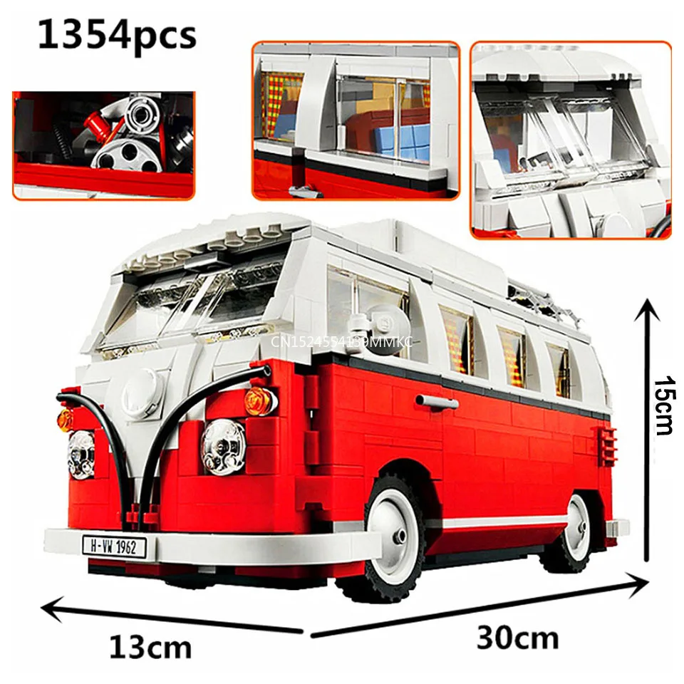 

Technic Series 10220 1354pcs technology series Volkswagen T1 camper Compatible car modeling building blocks toys