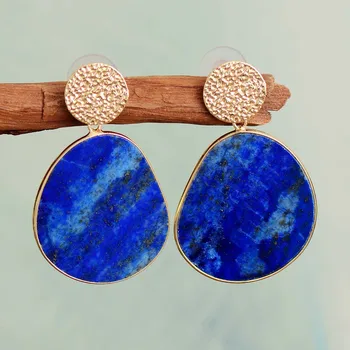 Bold Women Earrings Fashion Chic Lapis Luzuli Tiger Eye Dangle Earrings Women Semiprecious Stones Jewelry Bijoux Dropshipping