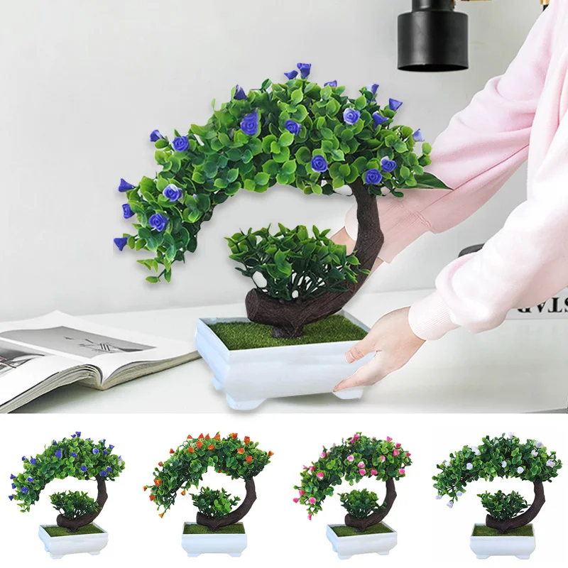 Simulated Potted Plants Crescent Rose DIY Gift Household Ornament Plastic Lightweight Fake Plant Decoration Home Decor Garden