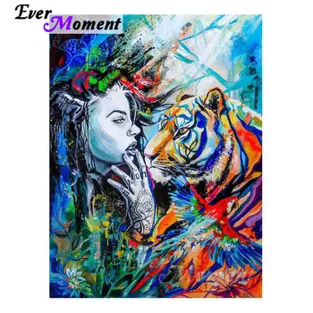 

Ever Moment Diamond Painting Colorful Portrait Tiger Full Square Resin Drills Mosaic Embroidery Handicrafts Decoration 4Y207
