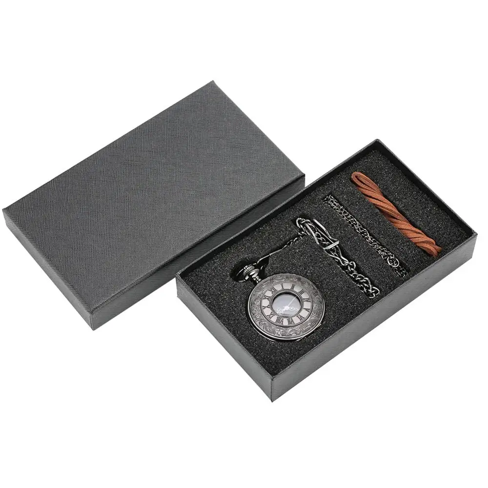 Hollow Out Antique Pocket Watch Quartz Analog Pocket Watch Fob with Chain Unique Gift for Men 5