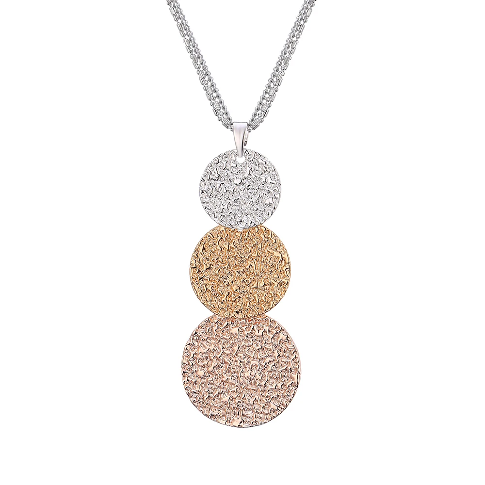 

3 Layered Long Necklace for Women Bijoux Fashion Simple Textured Round Sweater Pendant Jewelry Accessories