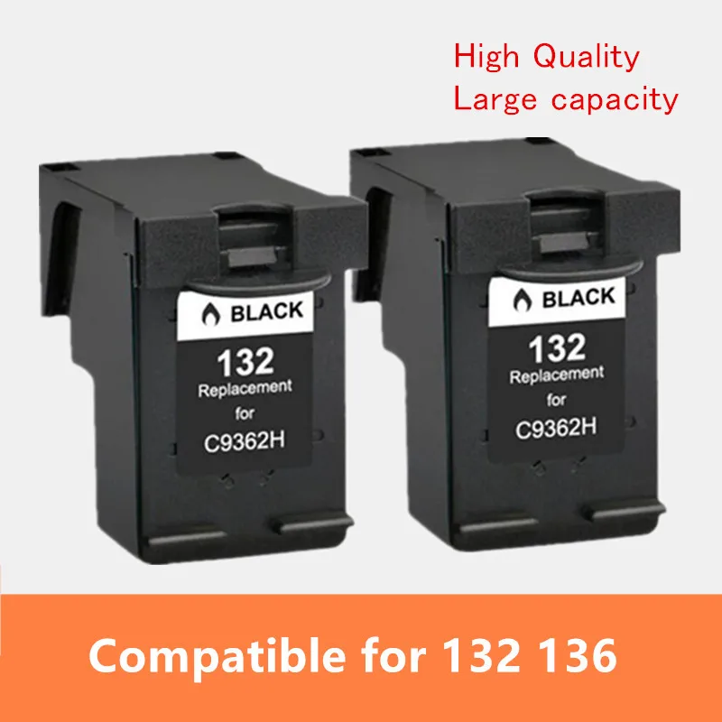 Черный для hp 132 136 чернильный картридж для hp 132 для hp 136 Photosmart 2573 C3183 1513 Officejet 6213 5443 D4163 pcs1513 принтер - Цвет: 2Pack Black