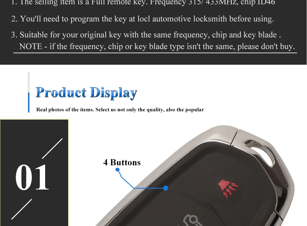 Keyforkess 4/5/6 pulsante Smart Remote Key Fob per Cadillac ESCALADE /ESCALADE ESV 2015-2019 XTS CTS CT6 ATS HYQ2EB HYQ2AB 12 Keyforkess 4/5/6 pulsante Smart Remote Key Fob per Cadillac ESCALADE /ESCALADE ESV 2015-2019 XTS CTS CT6 ATS HYQ2EB HYQ2AB - Hebab402988f04593825ec42544f0e6bau