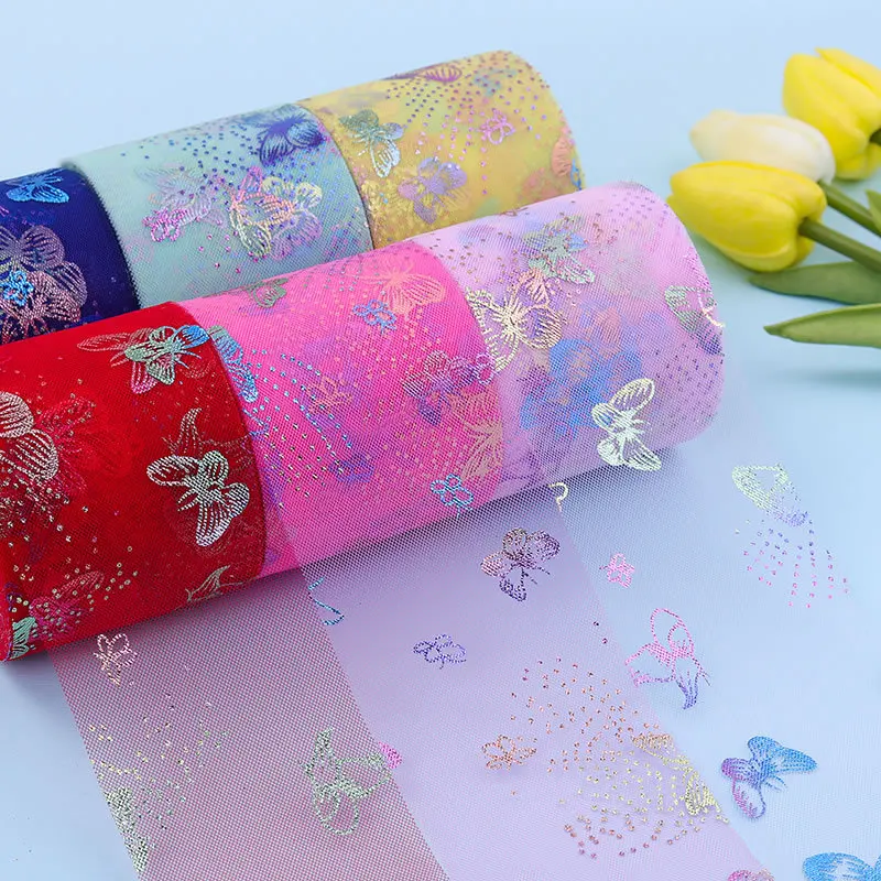 5yards 60mm/80mm Symphony Glitter Butterfly Printed Organza Stain Ribbon for DIY Crafts Wedding Party Decor Gift Packaging, satin ribbons, ribbon decoration, ribbon supplies, wrapping ribbon, satin ribbon, grosgrain ribbon, sewing ribbon, organza ribbon