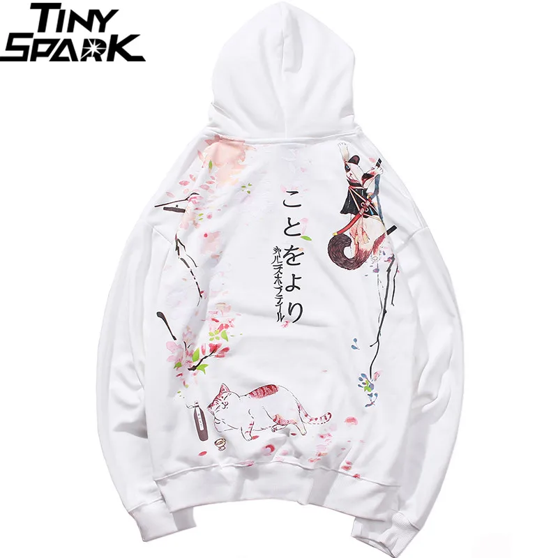 Acheter 2019 Hip Hop sweat à capuche Japanse dessin animé ivre Ninja chat Harajuku à capuche Streetwear hommes pull à capuche amusant pull surdimensionné