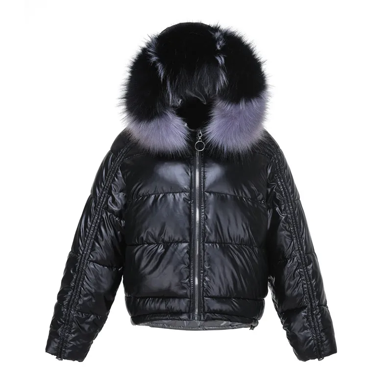 Меховой воротник куртка с капюшоном пуховик для женщин новое зимнее пальто Женская яркая зимняя куртка высокого качества - Цвет: Черный