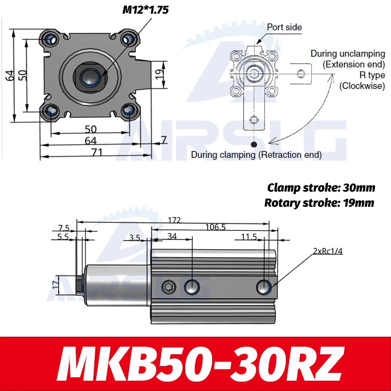 MKB50-30RZ MKB Поворотный Зажим цилиндра вращающийся вниз зажимного цилиндра MKB40-20LZ MKB40-30RZ MKB50-10LZ MKB50-10RZ MKB50-20LNZ MKB50-50RNZ - Цвет: MKB50-30RZ