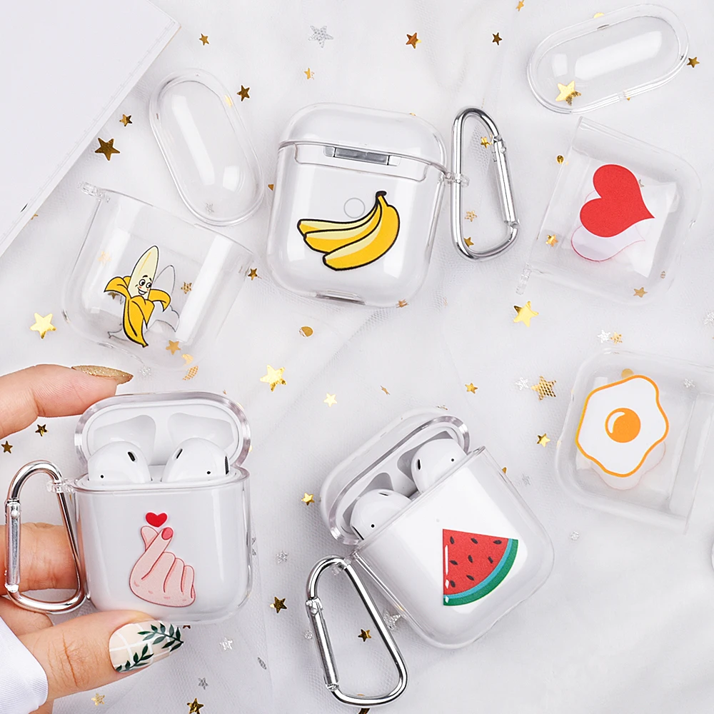 

Cute Love Heart Fruit Case For Apple AirPods 2nd Wireless Earphone Cases Hard PC Clear Cover For Airpods 1 Air pods 2 with Hooks