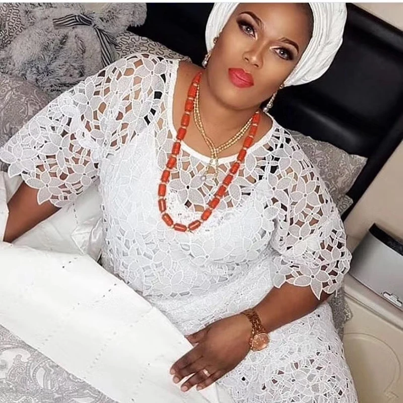 Guipure Cord Fabric Nigerian Milk Silk Lace with Stones White Color Hollow Out for Wedding Party 2020 | Аксессуары для одежды