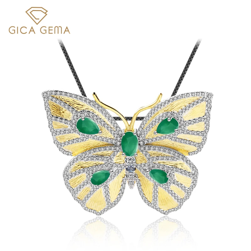 Женская Брошь бабочка из серебра 925 пробы с зелёным агатом|Украшения для волос броши и украшения тела| |