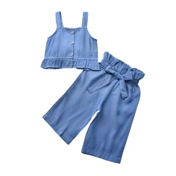 

Summer Toddler Baby Girl Clothes Ruffle Crop Sling Tops Striped Long Pants 2Pcs Outfits Casual baby Clothes