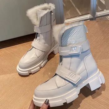 

2020 Winter Motorcycle Boots for Women Double Buckle Plus Wool Shearling Warm-keeping Outdoor Snow Boot Luxury Brand Women Shoes