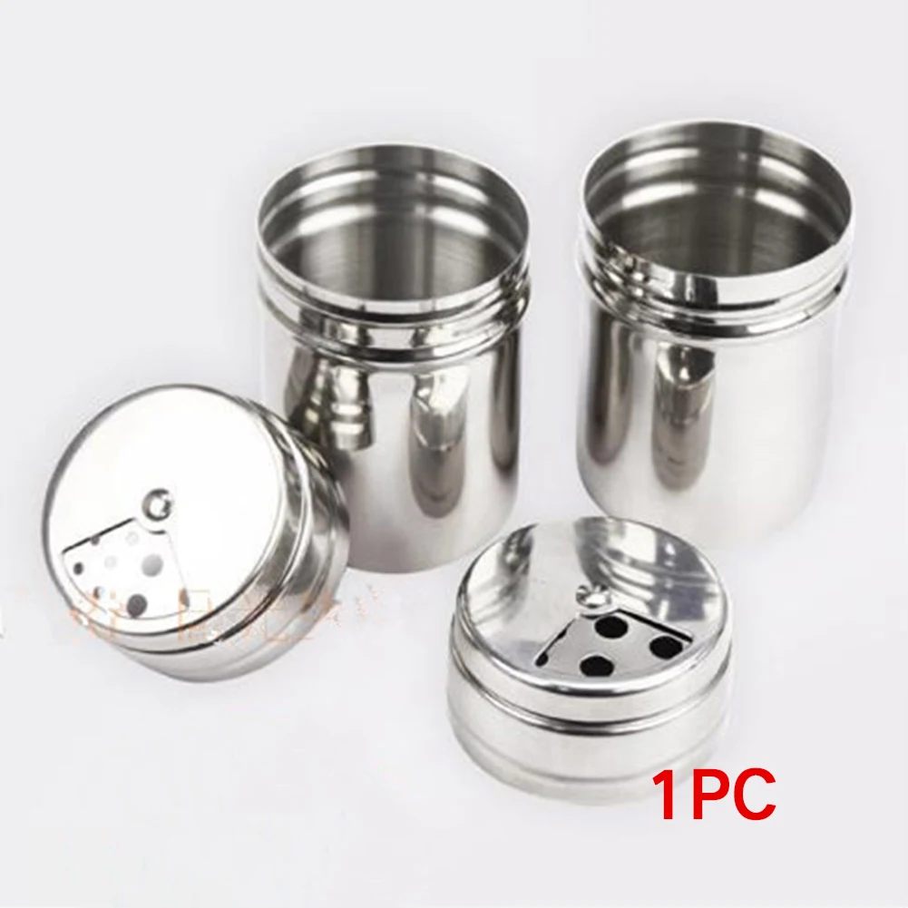 Spice Jars, Stainless steel Dredge Salt Sugar Spice Pepper Shaker Seasoning Cans with Rotating Cover
