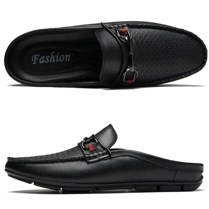 Mocasines de cuero de primera capa para Hombre, calzado informal con la espalda descubierta, cómodo - Imagen 2