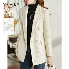 VIMLY Winter Wolle Mantel Für Frauen Mode Zweireiher Elegante Tweed Dicken Jacken Weibliche Blends Blazer frauen Kleidung F8600