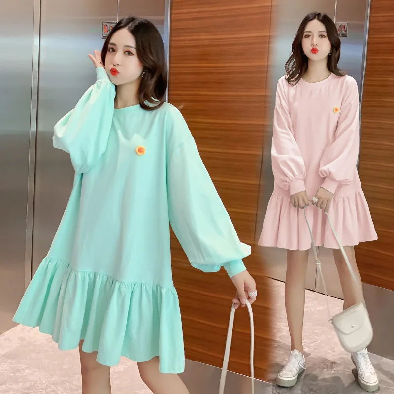 

Maternity Clothes 2019 Autumn And Winter New Style Korean-style Elegant Loose-Fit Embroidered Flounced Maternity Dress