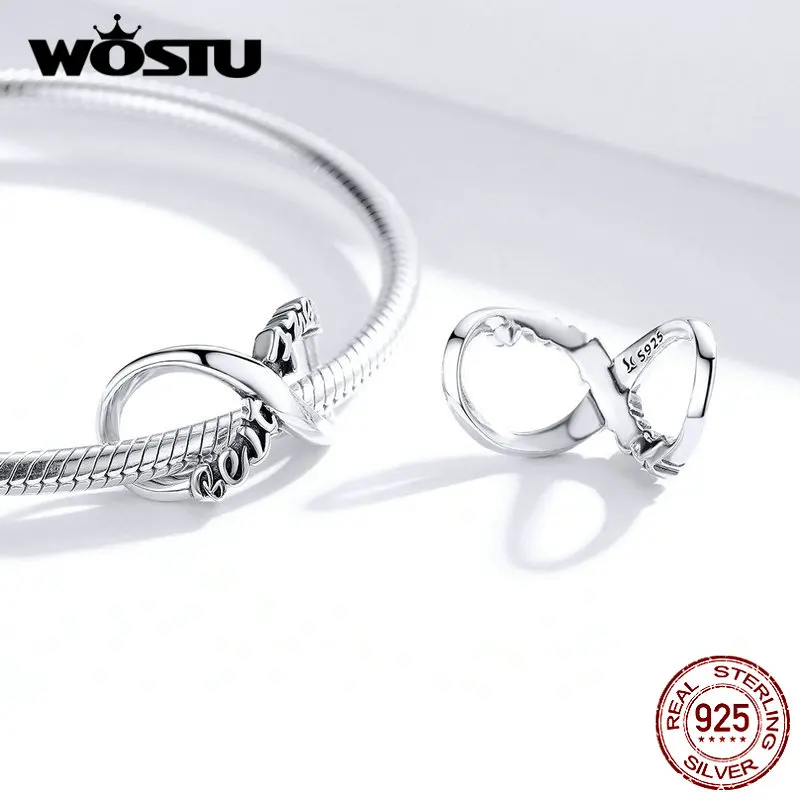 WOSTU Бесконечность любовь бусины 925 пробы серебряные подвески для лучших друзей подходят браслет кулон Дружба Ювелирные изделия Подарки CQC1344