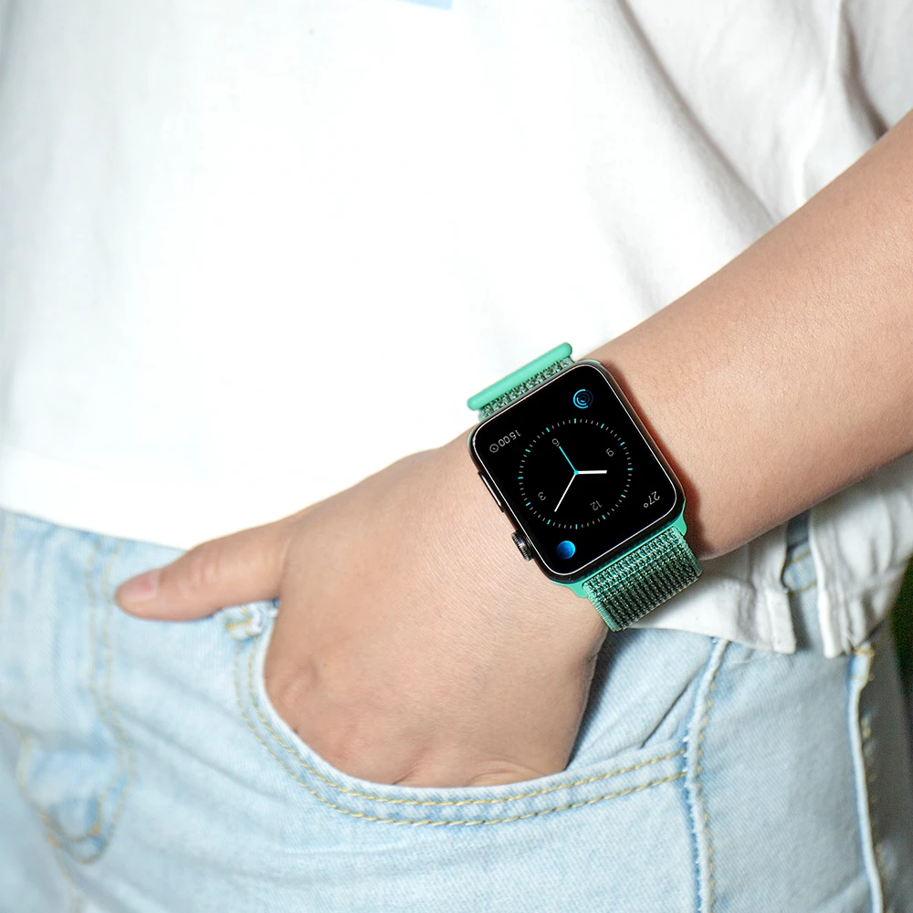 Высококачественный нейлоновый спортивный ремешок для Apple Watch Series 5 4 3 2 1, мягкий дышащий тканый ремешок 44 мм iwatch 38 мм 40 мм