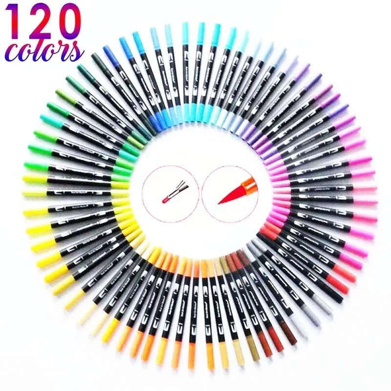 

120 color color double head mark brush painting stationery set art student calligraphy drawing pen sketch pen