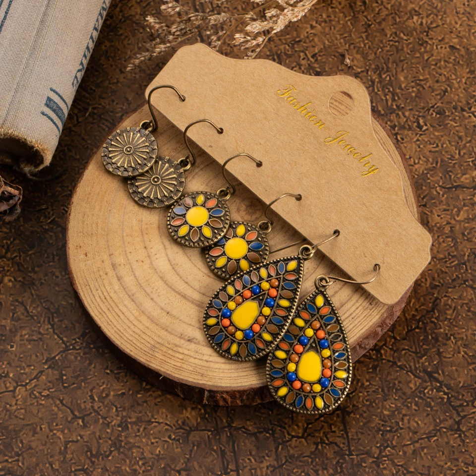 Несколько 3 пар Комплект сережек для женщин Boho винтажный богемский этнический мотаться ручной работы серьги-подвески ювелирные изделия подарок