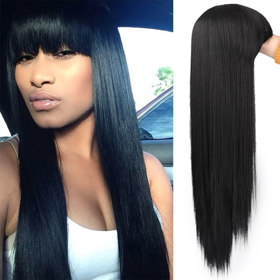 Longas em Linha Sintéticas com Franja para o Cabelo Resistente ao Calor Aisi Rainhas Reta Loira Perucas Diário Feminino Vermelho Preto 613 5 Apliques e perucas
