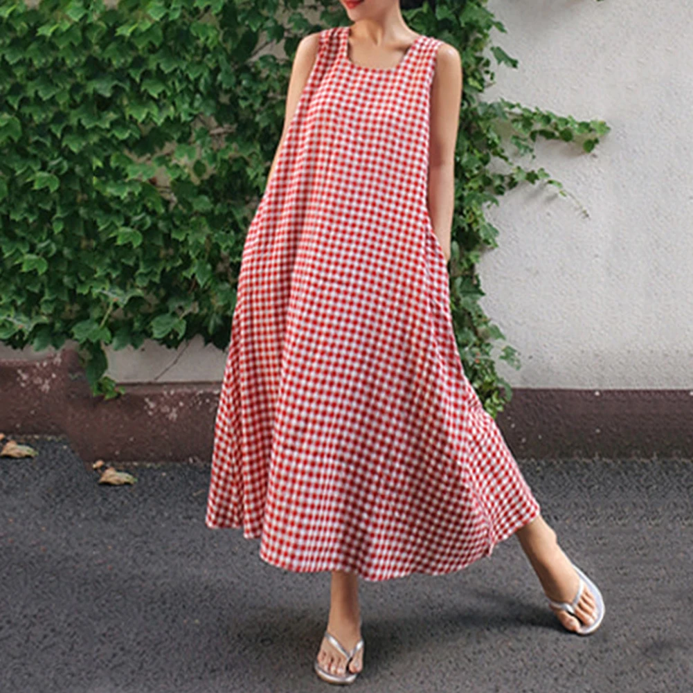 

Dress Summer Women Loose Shirtdress Sleeveless Pockets Dresses Casual Style Charmig Dress Customized Pattern