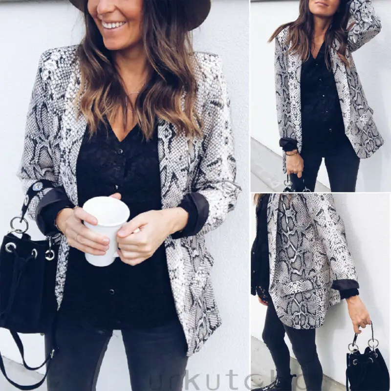 

Women's Slim OL Suit Casual Python Blazer Long Sleeve Jacket Coat Tops Outwear