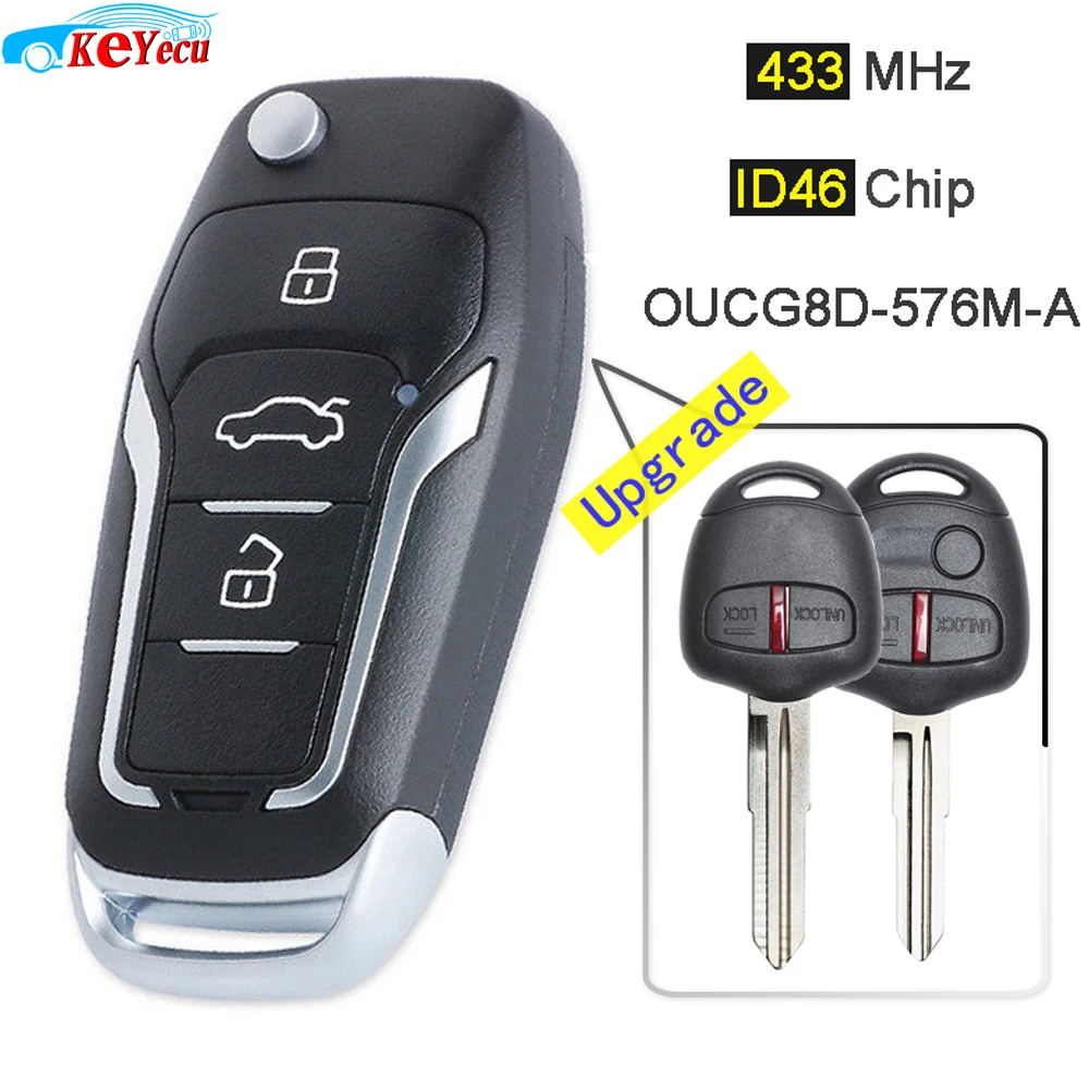 KEYECU 2 шт. 433 МГц ID46 G8D576MA OUCG8D-576M-A обновленный флип-пульт дистанционного брелока для Mitsubishi Lancer CJ Sedan, Hatch Wago