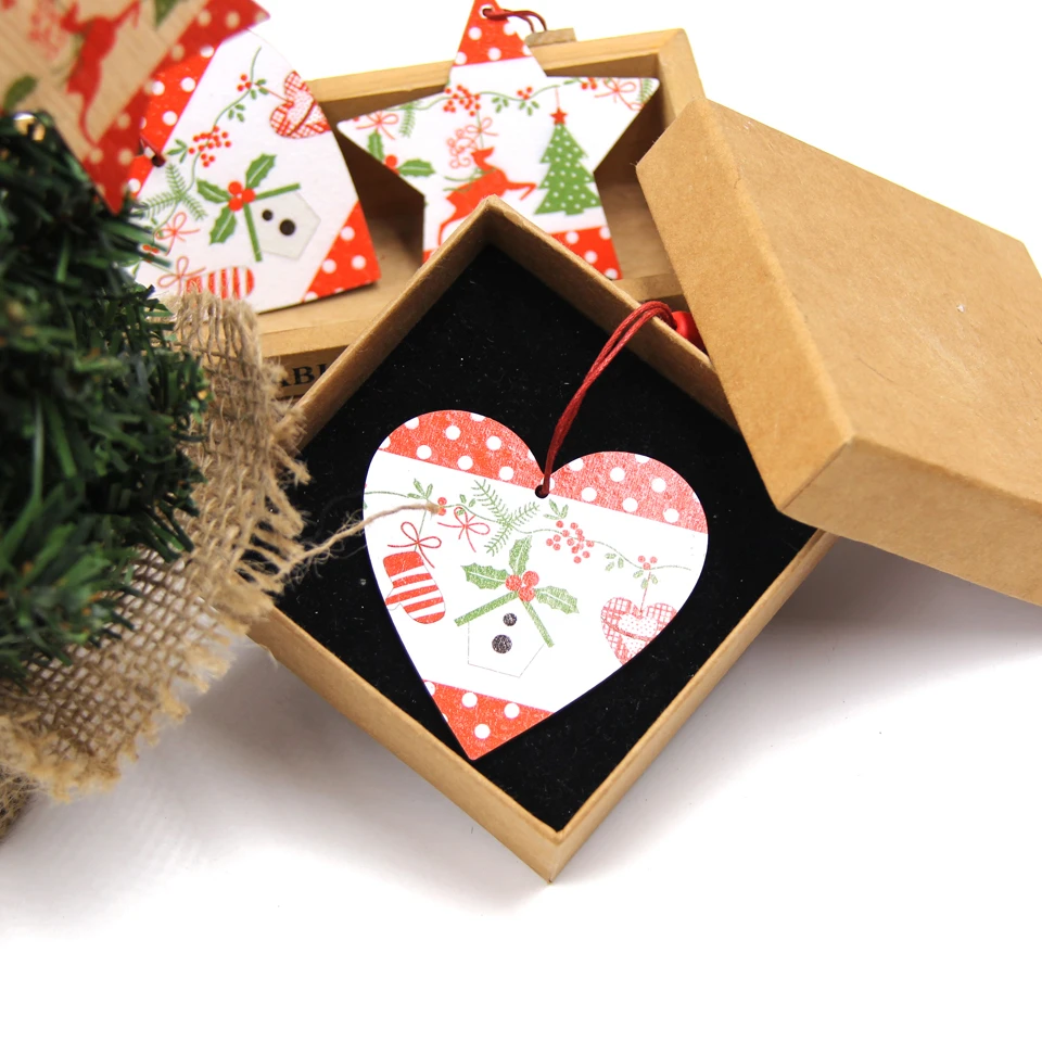 

Hot! 3PCS Lovely Printed Heart&Star&Tree Wooden Pendants Ornaments DIY Hanging Gifts Christmas Party Tree Ornaments Decorations
