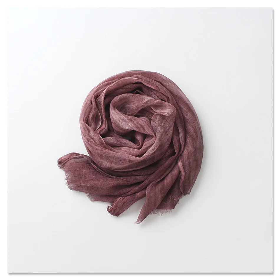 tie-dyed solid color plain real wool scarves women autumn winter wrinkle fringed thin soft scarf shawl wraps female neckerchief