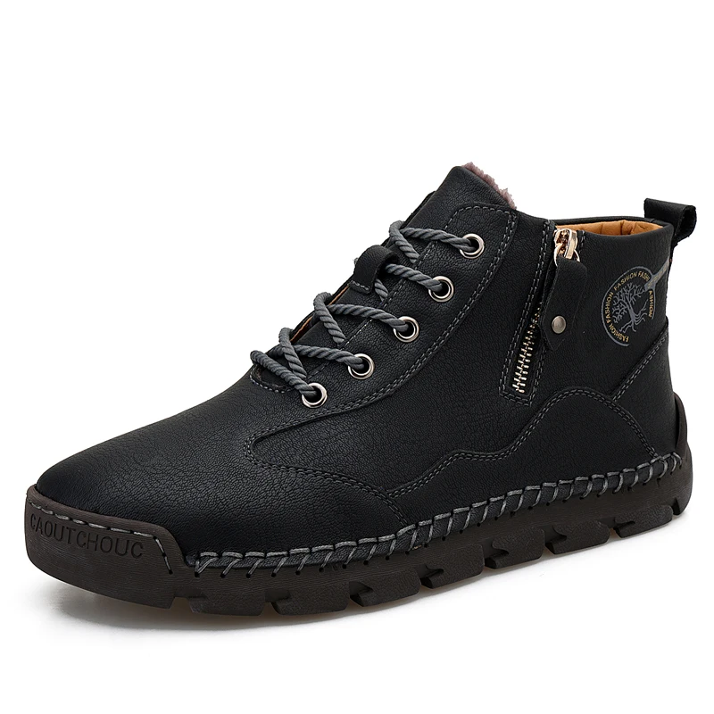 Classic Mens Winter Boots Warm Fur Motorcycle Boots Designer Work Men Motorcycle Boots Outdoor Platform Leather Men Calf Boots