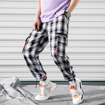 

Harajuku Checkerboard Pants Men Plaid Harem Casual Trousers Mens Loose Fit Casual Gasp Mens Sweatpants Baggy Joggers Hiphop