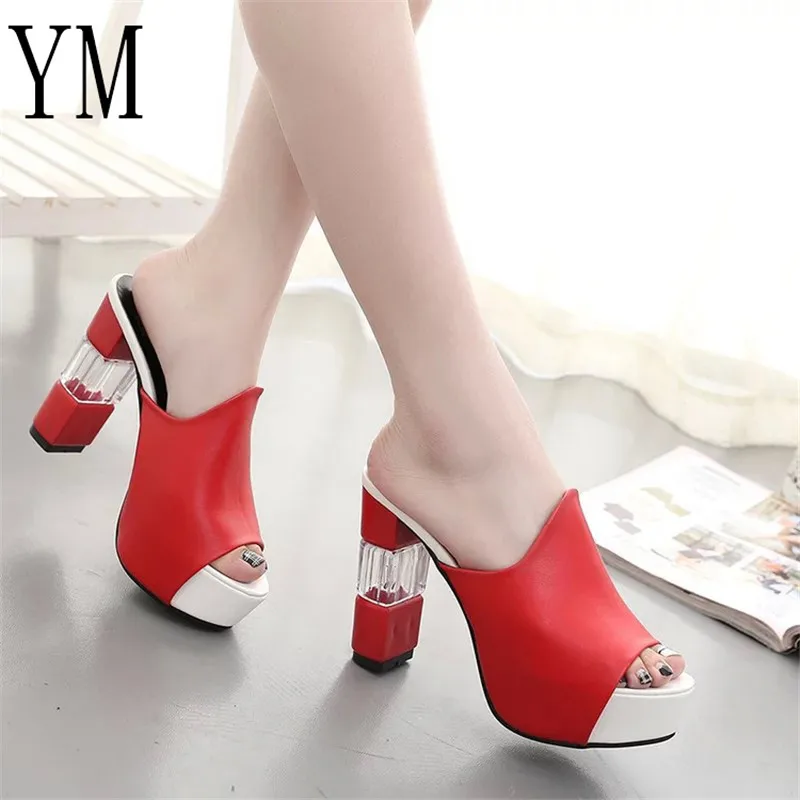 red chunky heels closed toe